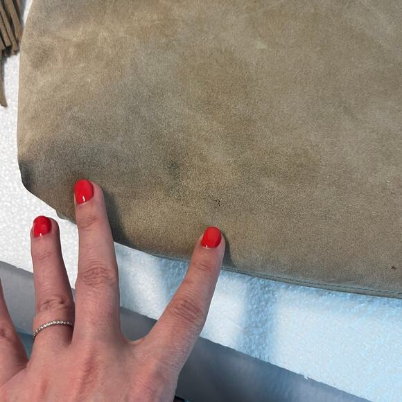 Michael Kors "Elyse" Soft Suede Large Shoulder Bag in Color Dune with Tassels - Picture 15 of 15